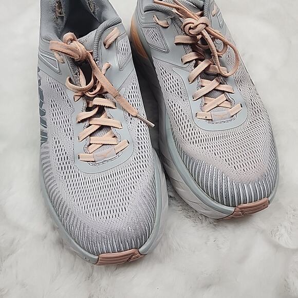 Hoka One Bondi 7 WIDE Running Womens Size 10.5 1110531-HMSH Grey Pink - Picture 8 of 12
